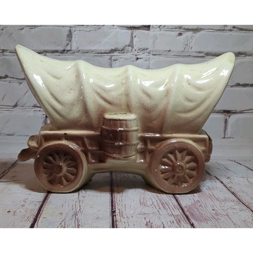 Vintage Ceramic Covered Wagon TV Lamp 10 X 7 - Needs Light Kit